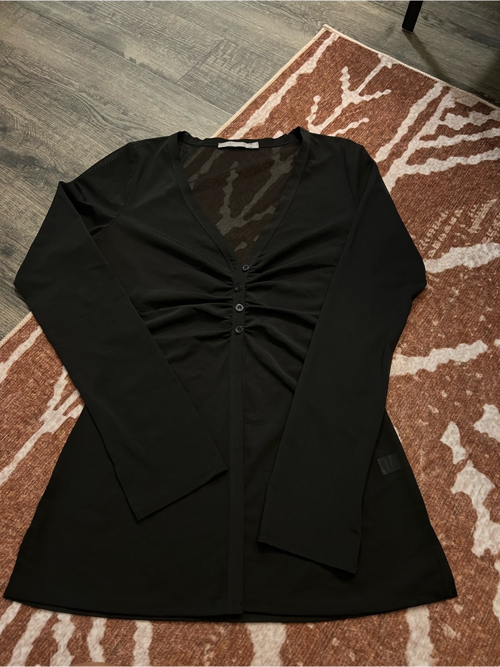 Women's Black V-Neck Ruched Front Blouse
